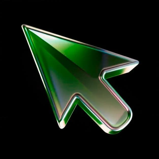 A glossy green 3D mouse cursor