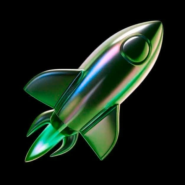 A glossy green 3D rocket