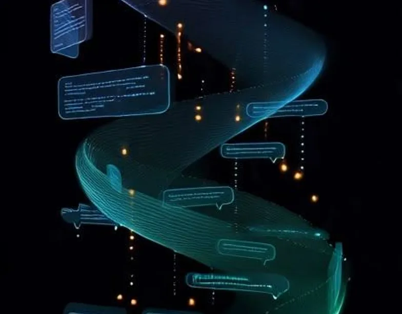 A glowing holographic spiral of chat bubbles