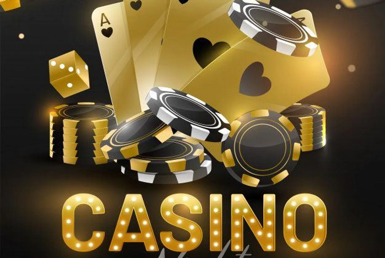 Casino chips, gold aces and dice