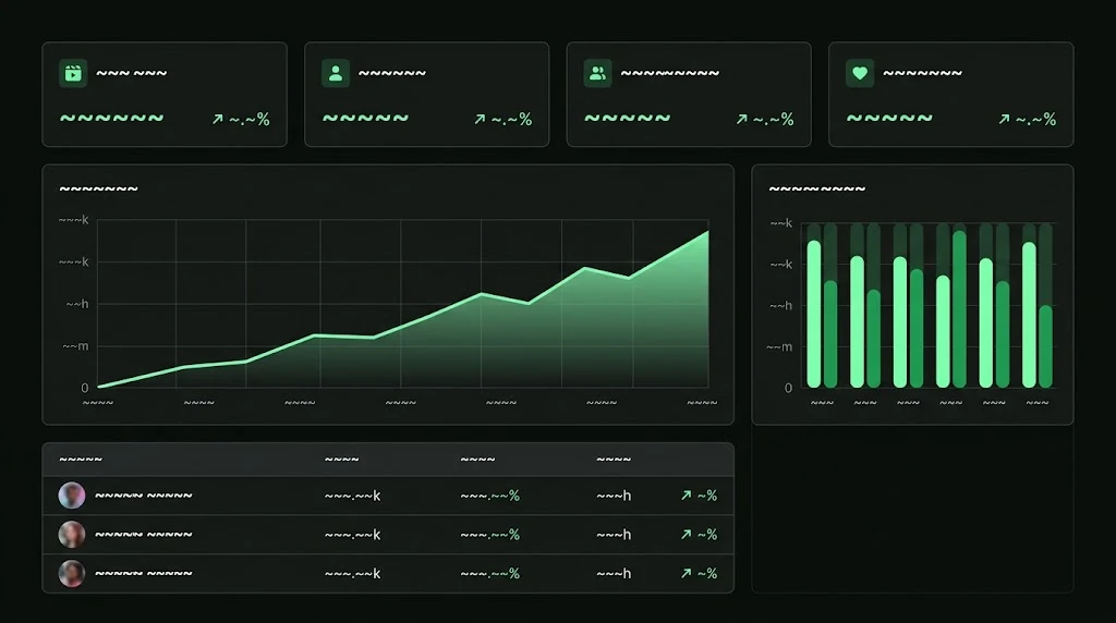 Campaign reporting dashboard showing verified views climbing across the campaign window, with per-platform breakdown and a list of individual placements.